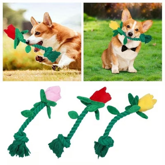1 x Interactive Dog Chew Toy: Cute puppy-friendly chew bone with green stem and red flowers, 13.78 x 3.94 inches, perfect for Christmas and Thanksgiving gifts.