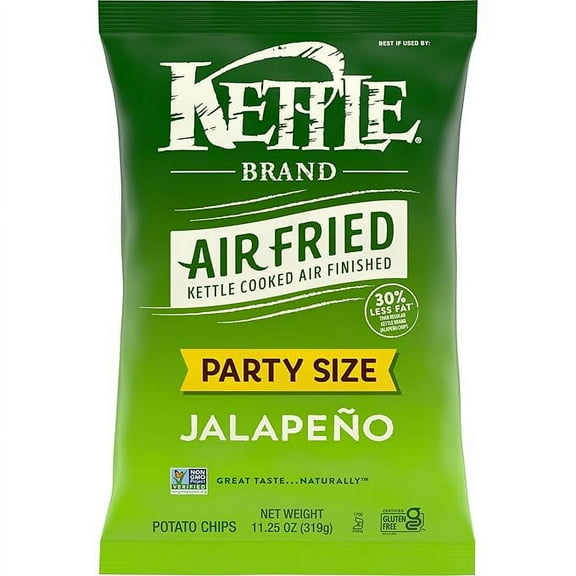 1 x Kettle Brand Potato Chips, Air Fried Jalapeno Kettle Chips, 11.25 Ounce Party Size Bag