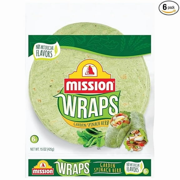 1 x Mission Garden Spinach Herb Wraps, Soft Veggie Wraps, 6 Count, Trans Fat Free