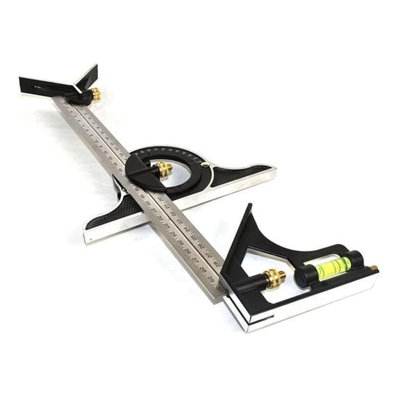 Square Ruler Set Kit 300mm (12inch) Adjustable Engineers Combination Try None Right Angle Ruler with Spirit Level