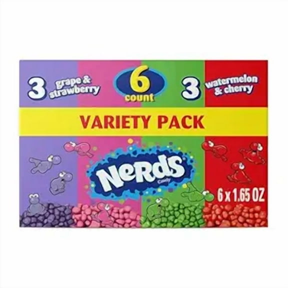 1 x NERDS Candy, Dual Variety Pack, Grape & Strawberry, Watermelon & Cherry, Crunchy Fruity Chews, 9.9 oz (Pack of 6)