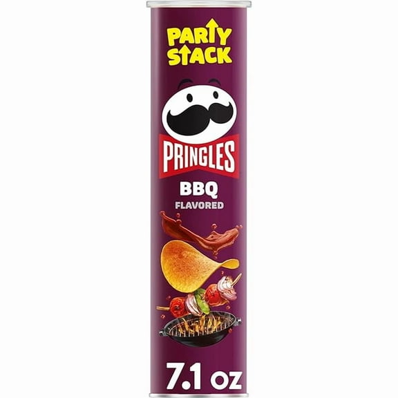 1 x Pringles Potato Crisps Chips, Lunch Snacks, On-The-Go Snacks, Party Stack, BBQ, 7.1oz Can (1 Can)
