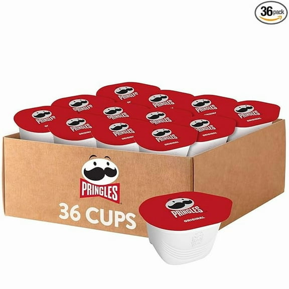 1 x Pringles Potato Crisps Chips, Lunch Snacks, On-the-Go Snacks, Original (36 Cups)