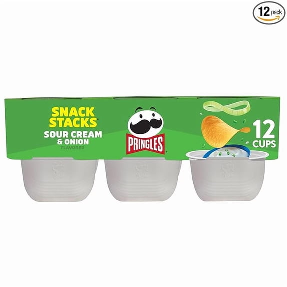 1 x Pringles Potato Crisps Chips, Lunch Snacks, On-the-Go Snacks, Snack Stacks, Sour Cream and Onion, 8.8oz Tray (12 Cups)