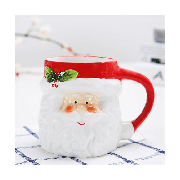400Ml Mug Cartoon Cute Kawaii Christmas Mug 3D Ceramic Cup Milk Coffee Water Cup Mug,1 x Santa Mug,White