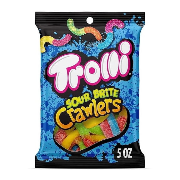 1 x Trolli Sour Brite Crawlers, Candy, Cherry-Lemon, Strawberry-Grape & Orange-Lime, Sweet and Sour, Gummy Worms, 5 oz