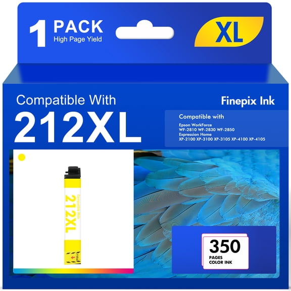 1 x Yellow 212XL Ink Cartridges Use With WorkForce WF-2850 WF-2830 Expression Home XP-4100 XP-4105 Compatible for Epson 212 212XL Printer Ink