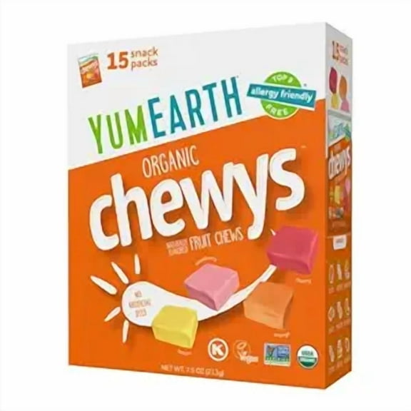 1 x YumEarth Organic Chewys Fruit Flavored Candy Chews - Allergy Friendly, Gluten Free, Non-GMO, Vegan, No Artificial Flavors or Dyes - Assorted Flavors, 7.5 oz.