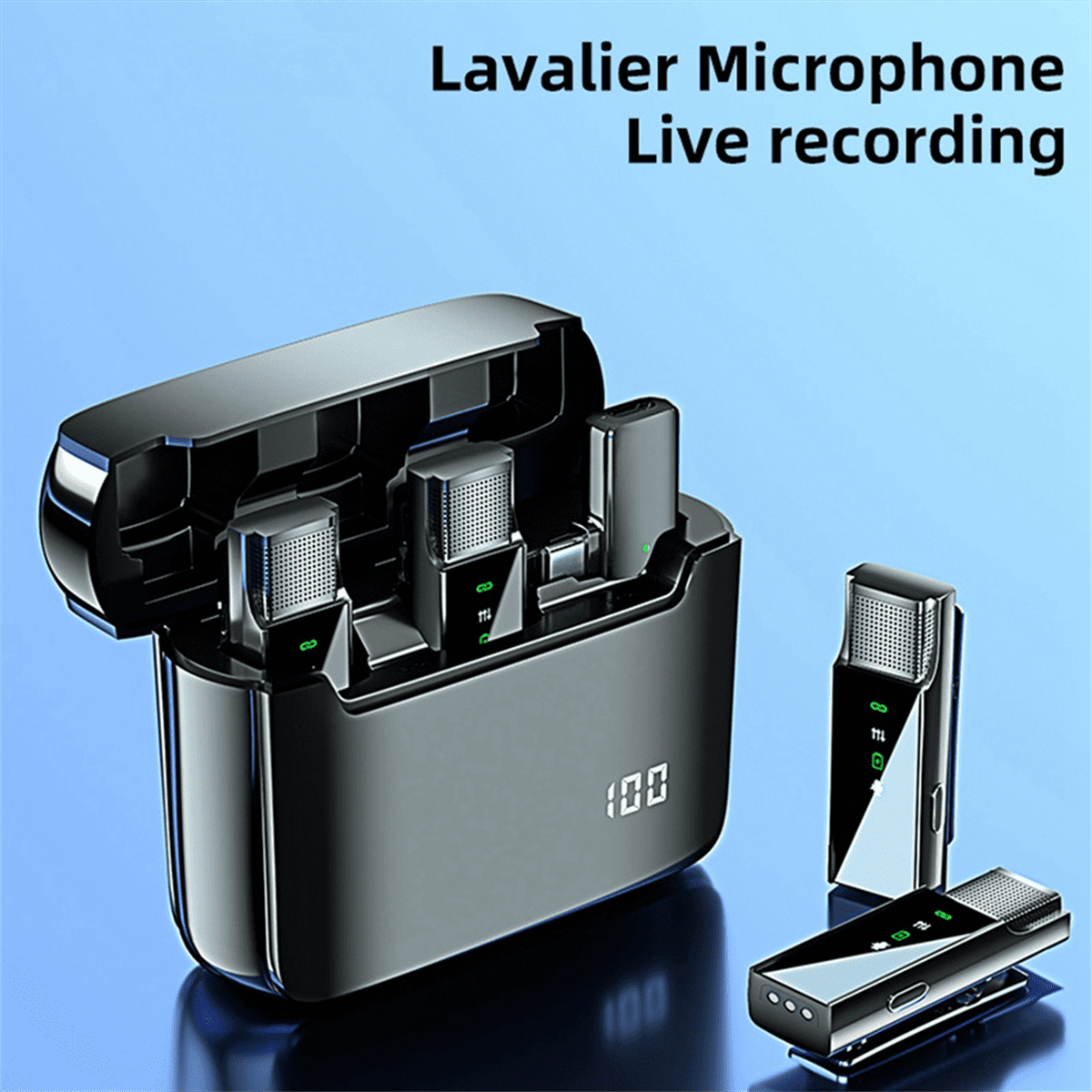 1 x wireless lavalier microphone 1 x USB charging cable-Black