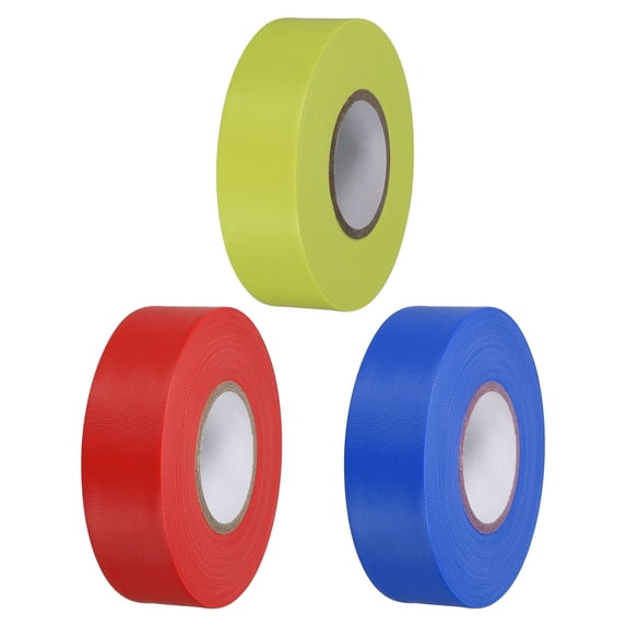 1"x147' Flagging Tape Non-Adhesive Neon Marking Tape for Tree Survey Boundaries, Red Blue Yellow 3 Pack