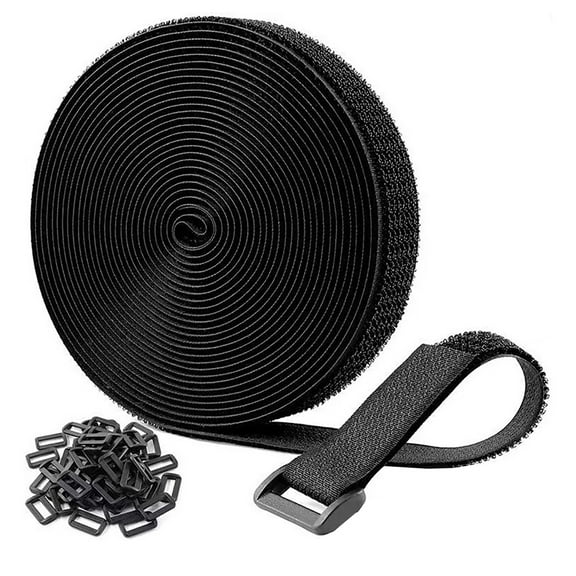 1''x20ft Hook And Loop Straps With 30 Buckles Adjustable Straps Cut Length Reusable Nylon Securing Cord Ties For Organizer Or Storage 1in Wide Black