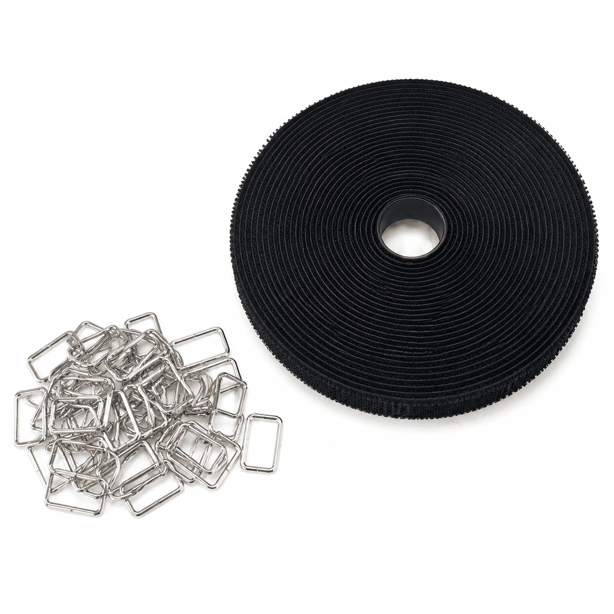 1"x32ft Velcro Strap with 50 Metal Buckles, Adjustable Fastening Cable Strap for Efficient Storage