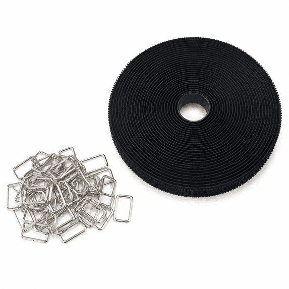 1"x32ft Velcro Strap with 50 Metal Buckles, Adjustable Fastening Cable Strap for Efficient Storage