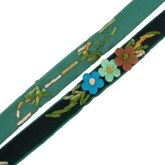 1 yard Velvet Handmade Flower Embroidered Lace Ribbons for DIY Craft Sewing Decoration Medium Sea Green 5/8 inch(16mm)