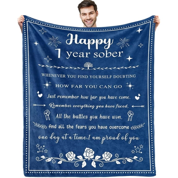 1 year sober gifts for Women and Men, 1 year sobriety gifts for men, Sobriety Gifts for Women Men, AA Recovery Gifts Sobriety for Women 60"x 50" Blanket, Best Sobriety Gifts, Sober Gifts for Women
