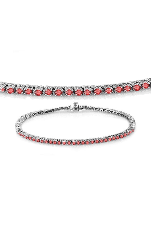 10.00 Carat (ctw) 18K White Gold Round Cut Real Ruby Ladies Tennis Bracelet 10 CT
