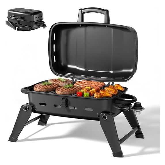 10,000 BTU Portable Gas Grill, Outdoor Compact BBQ Small Propane Grill with Foldable Legs for RV, Hiking, Camping, Patio, Tailgating