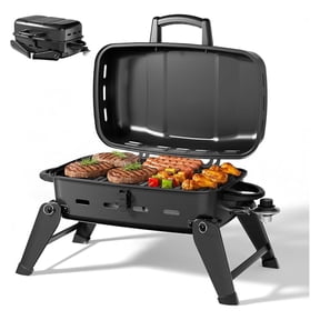 10,000 BTU Portable Gas Grill, Outdoor Compact BBQ Small Propane Grill with Foldable Legs for RV, Hiking, Camping, Patio, Tailgating
