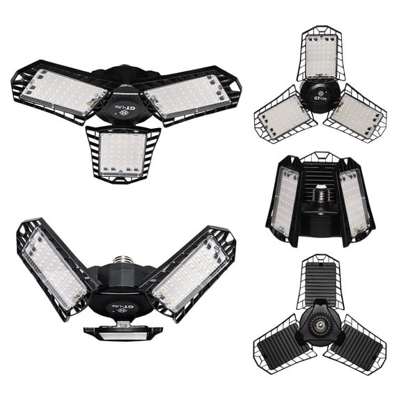 GT Lite LED Garage Light 90-Watt 10,000 Lumen, Adjustable 3-Panel Bulb, 500-Watt Equivalent, 5000K Daylight, E26