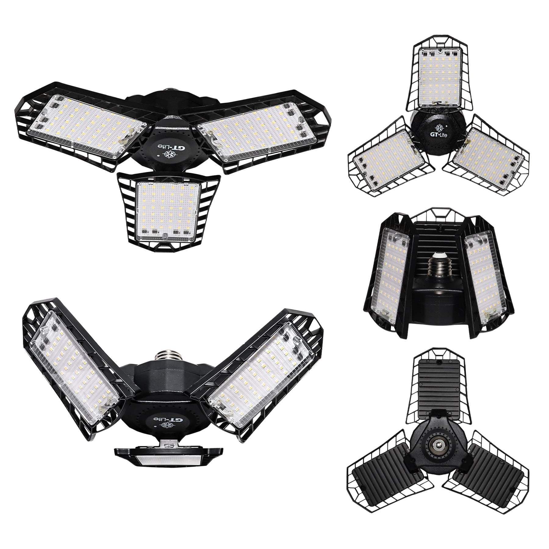 GT Lite LED Garage Light 90-Watt 10,000 Lumen, Adjustable 3-Panel Bulb, 5000K Daylight, E26, 1pack