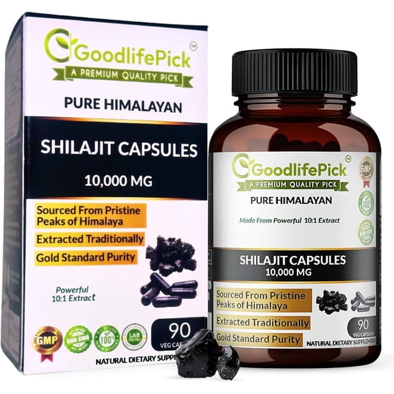 10,000 MG Shilajit Capsules Himalayan Pure for Max Benefits -90 ct. No Fillers, No Perervatives
