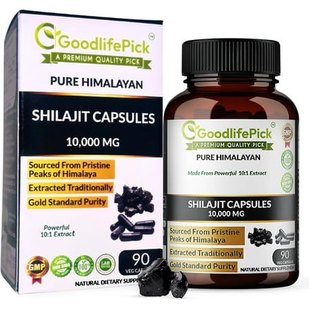 10,000 MG Shilajit Capsules Himalayan Pure for Max Benefits -90 ct. No Fillers, No Perervatives