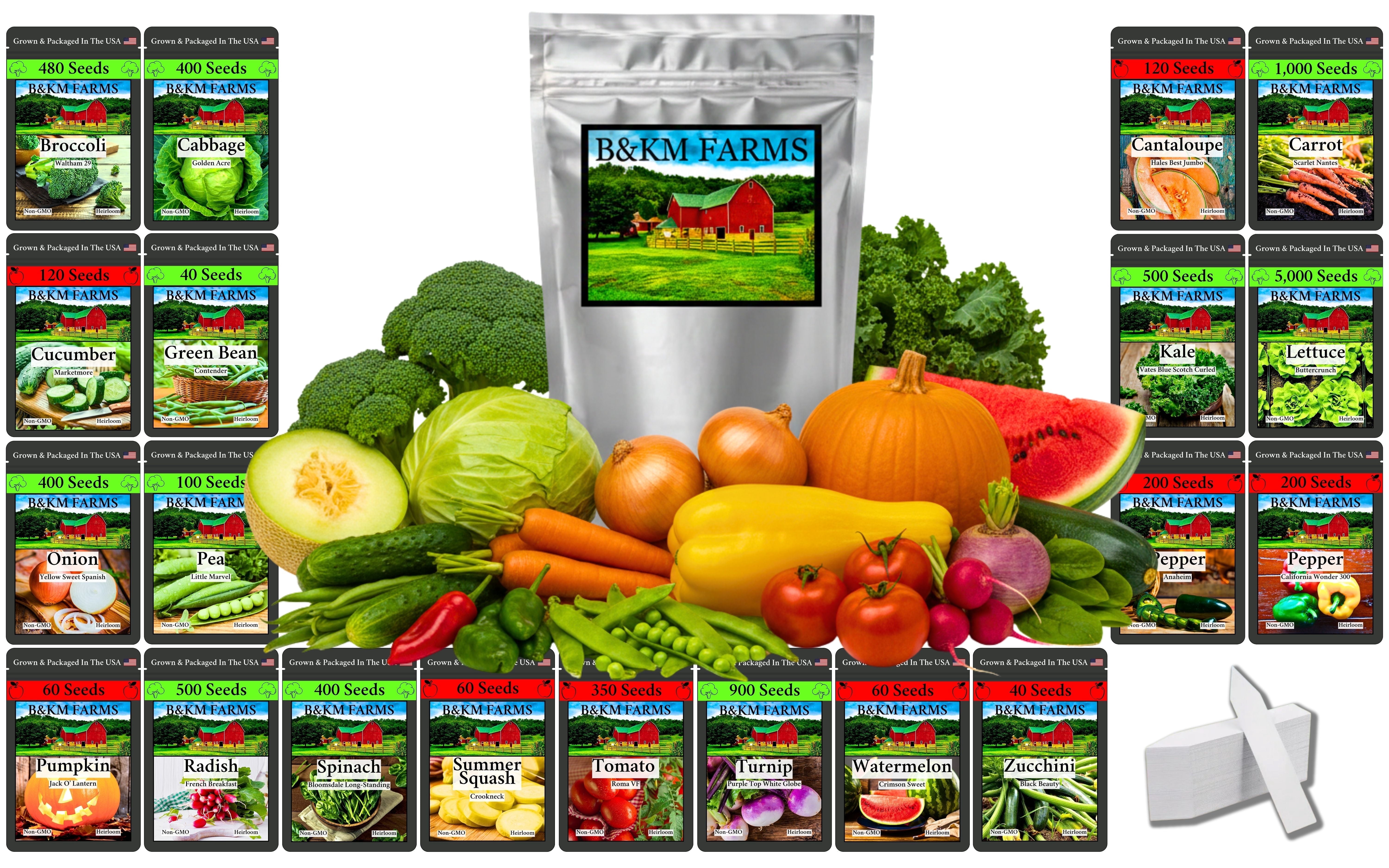 Survival Seed Vault: 10,000+ Heirloom & Non-GMO Seeds (20 Varieties) by B&KM Farms
