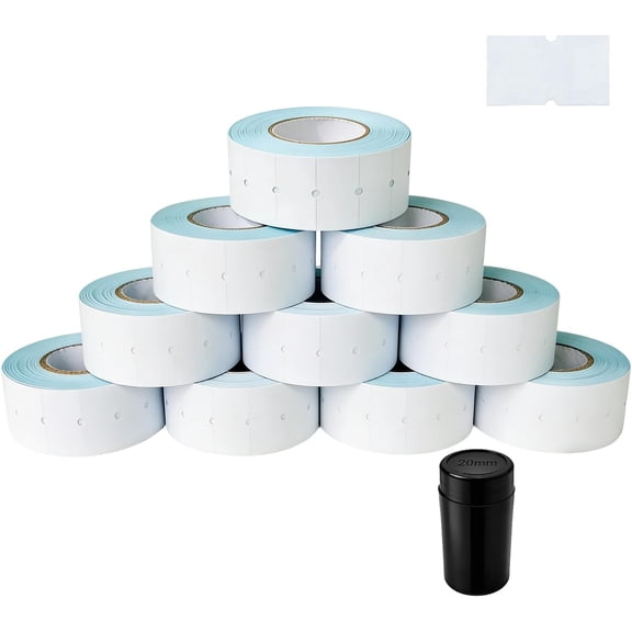 10,000 pcs Blank White Price Gun Labels for NT5500/MX 5500 - Includes 1 Ink Roller, Permanent Adhesive (10 Rolls)
