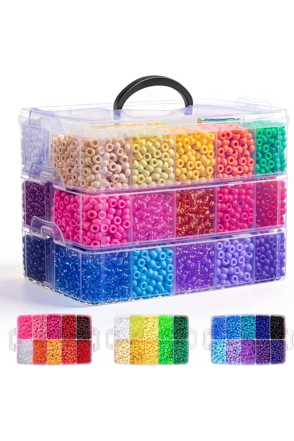 10,000 rainbow-colored beads in 30 vibrant colors, perfect for braiding hair, making bracelets, candy jewelry, keychains, and DIY crafts. Suitable for various creative handmade projects, arts, crafts