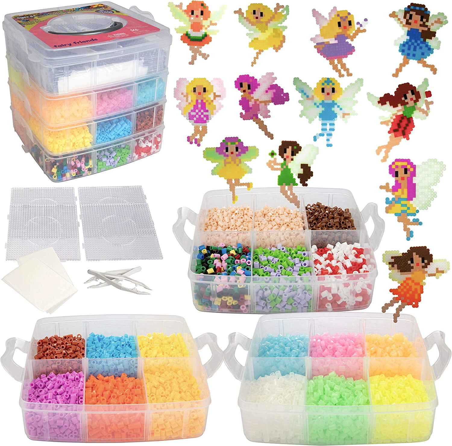 10,000pc Fuse Bead Fairy Kit w Carrier CASE - 25 Colors, 12 Unique  Templates, 4 Peg Boards, Tweezers, Ironing Paper, Case - Works w Perler  Beads, Pixel Art Color by Numbers Project Gift 