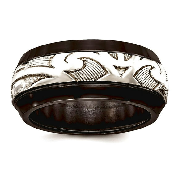 10.00mm Black Titanium and 925 Sterling Silver Inlay Polished Scroll Ring Size 10 Ring for Women