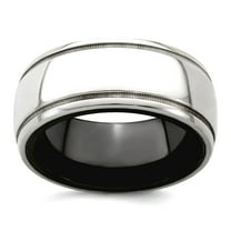 10.00mm Black Titanium and 925 Sterling Silver Polished Domed Milgrain Ring Size 9.5 Ring for Women