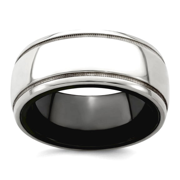 10.00mm Black Titanium and 925 Sterling Silver Polished Domed Milgrain Ring Size 9.5 Ring for Women