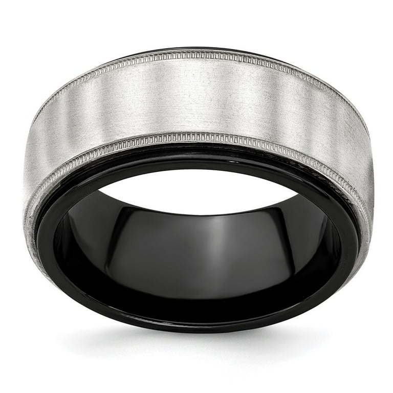 Edward Mirell Black Titanium & Sterling Silver Satin & Polished Milgrain Band Edward Mirell Black Titanium & Sterling Silver Satin & Polished Milgrain Band
