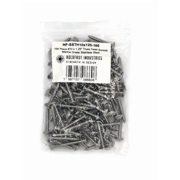 #10 1-1/4 inch (100 pcs) truss head screws, suitable for marine, outdoor, deck, dock, pier bumper installation, marine grade 18-8 stainless steel 304, #10 1.25 inch
