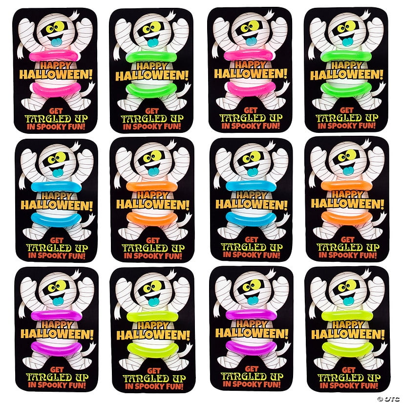 10 1/2" Halloween Glow-in-the-Dark Stretchy Rubber Fidget Strings with Card Handout for 12