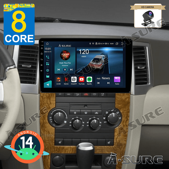 10.1" 4+64GB 8-Core Car Stereo for Jeep Wrangler JK/Compass/Cherokee KK/Patriot/Liberty, with Apple CarPlay/Android Auto/GPS Navi/Wi-Fi/4G LTE/BT 5.0/AHD Camera