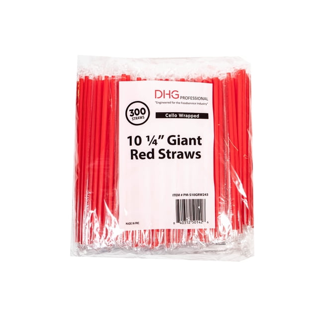 10-1/4 Inch Plastic Drinking Straw 7.5mm Pack of 300 Counts Red Plastic ...