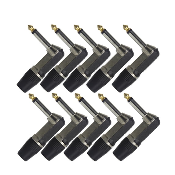 10* 1/4 in 6.35mm Jack Plugs Guitar Cable End Connectors Right Angle Mono Plug
