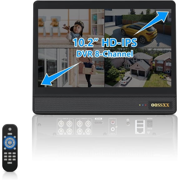 10.1'' All-in-One Monitor 8-Channel Hybrid Capability 5-in-1 Digital Video Recorder 5.0MP HD Security DVR Recorder AHD/Analog/TVI/CVBS/IP Security Camera, Max to 6TB (NO HDD)