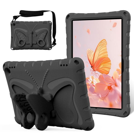 For 10.1" Amazon Fire HD 10 / Plus Tablet (11th Generation, 2021 Release), Shockproof Case with Rotatable Stand & Shoulder Strap, Heavy Duty Case for Fire Tablet 10 / Plus 2021,Black
