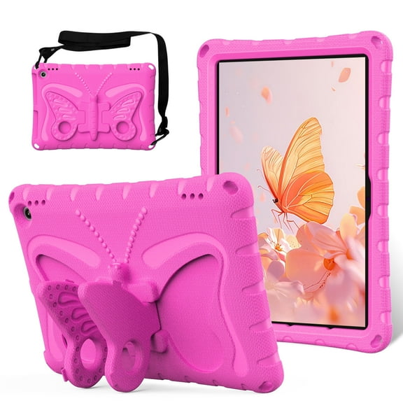 For 10.1" Amazon Fire HD 10 / Plus Tablet (13th Generation, 2023 Release), Shockproof Case with Rotatable Stand & Shoulder Strap, Heavy Duty Case for Fire Tablet 10 / Plus 2023,Rose