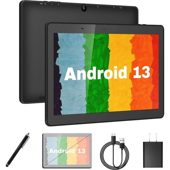 YYSWIE 10.1 in Black Android 13 Tablet with Stylus Pen, 3GB RAM, 128GB Expandable Storage, Quad-Core CPU