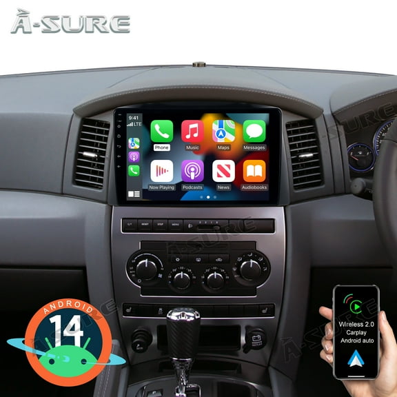 10.1" Android 14 Car Stereo Radio for Jeep Grand Cherokee WK 2005-2007, 2+64GB Wireless CarPlay Android Auto GPS Nav WiFi Bluetooth DSP RDS SWC