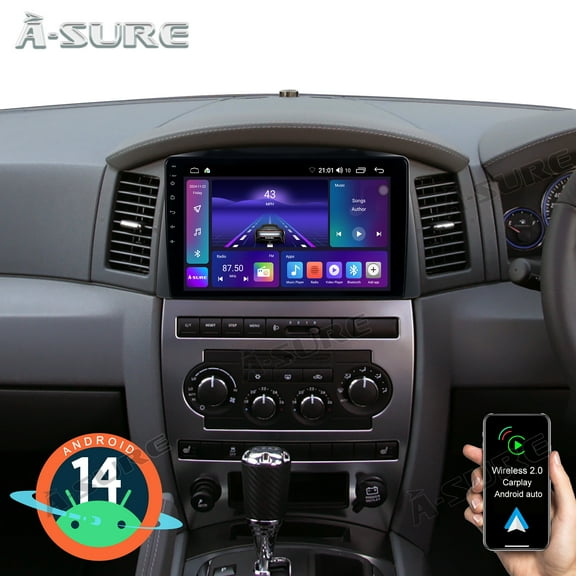 10.1" Android 14 Wireless CarPlay Car Stereo for Jeep Grand Cherokee WK 2005-2007 with OEM Navi Disc, 2+32GB Radio GPS Wi-Fi BT 5.0 DSP SWC