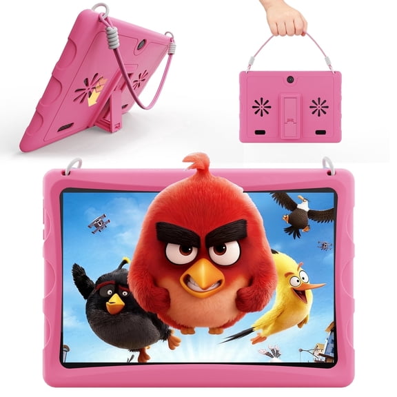 Doundy 10.1" Android 15 Kids Tablet, 6GB+64GB & Dual Camera Tablet for Kid, 6000mAh,Parent Control, Child Education Tablet with Wilanyard(Pink)
