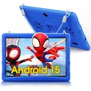 10.1" Android 15 Kids Tablet with case, 6GB+64GB Tablet with Carry Strap for kids, Parent Control, Child Education Tablet for Toddler(Blue)