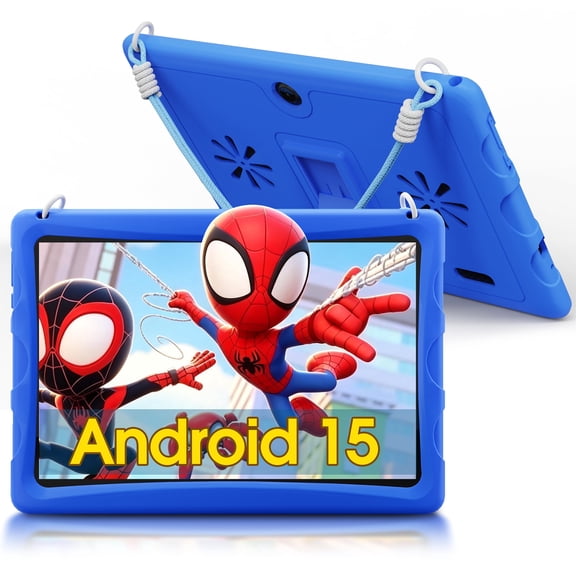10.1" Android 15 Kids Tablet with case, 6GB+64GB Tablet with Carry Strap for kids, Parent Control, Child Education Tablet for Toddler(Blue)