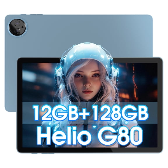 10.1 Inch HD Tablet, Octa-Core Processor Blue Android Tablet,12GB RAM,128 GB ROM, 8+13MP Dual Camera, G80 Tablet Computer