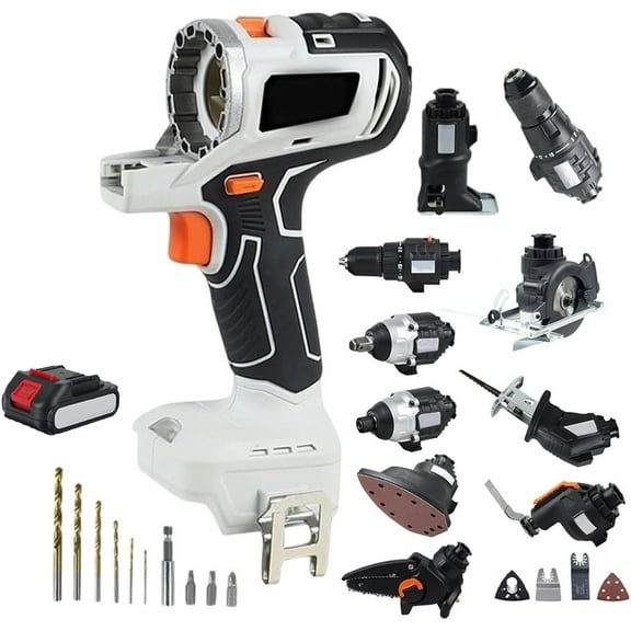10 in 1 Cordless Power Tool Combo Kit, Hand Drill Woodworking Power Tool Set, Recip Saw Jig saw Circular Saw Chainsaw Oscillating Tool Screwdriver Wrench Impact Drill Sander, 4.0Ah Battery(White)